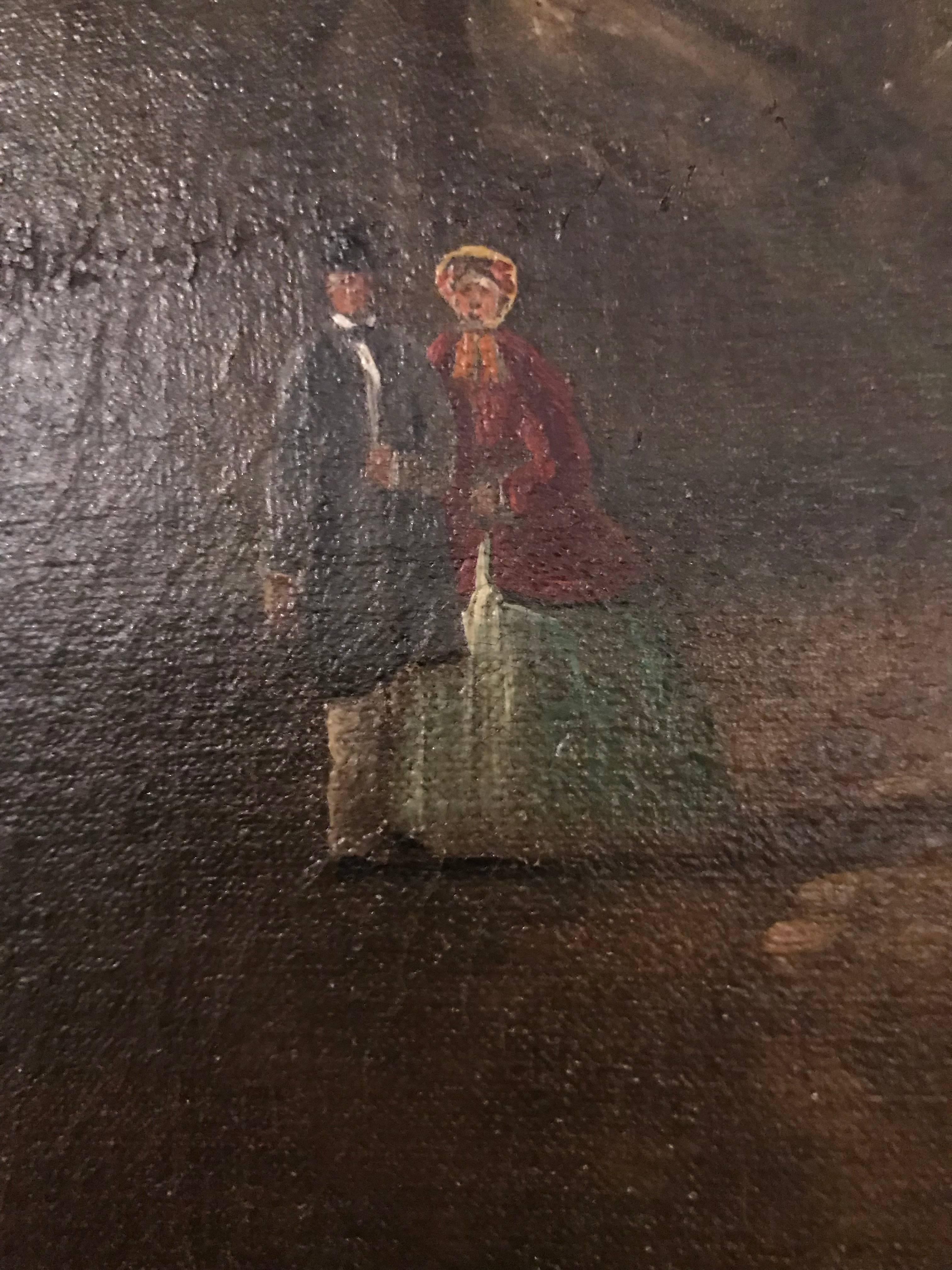 American Oil Painting circa 1930s Figures on a Path