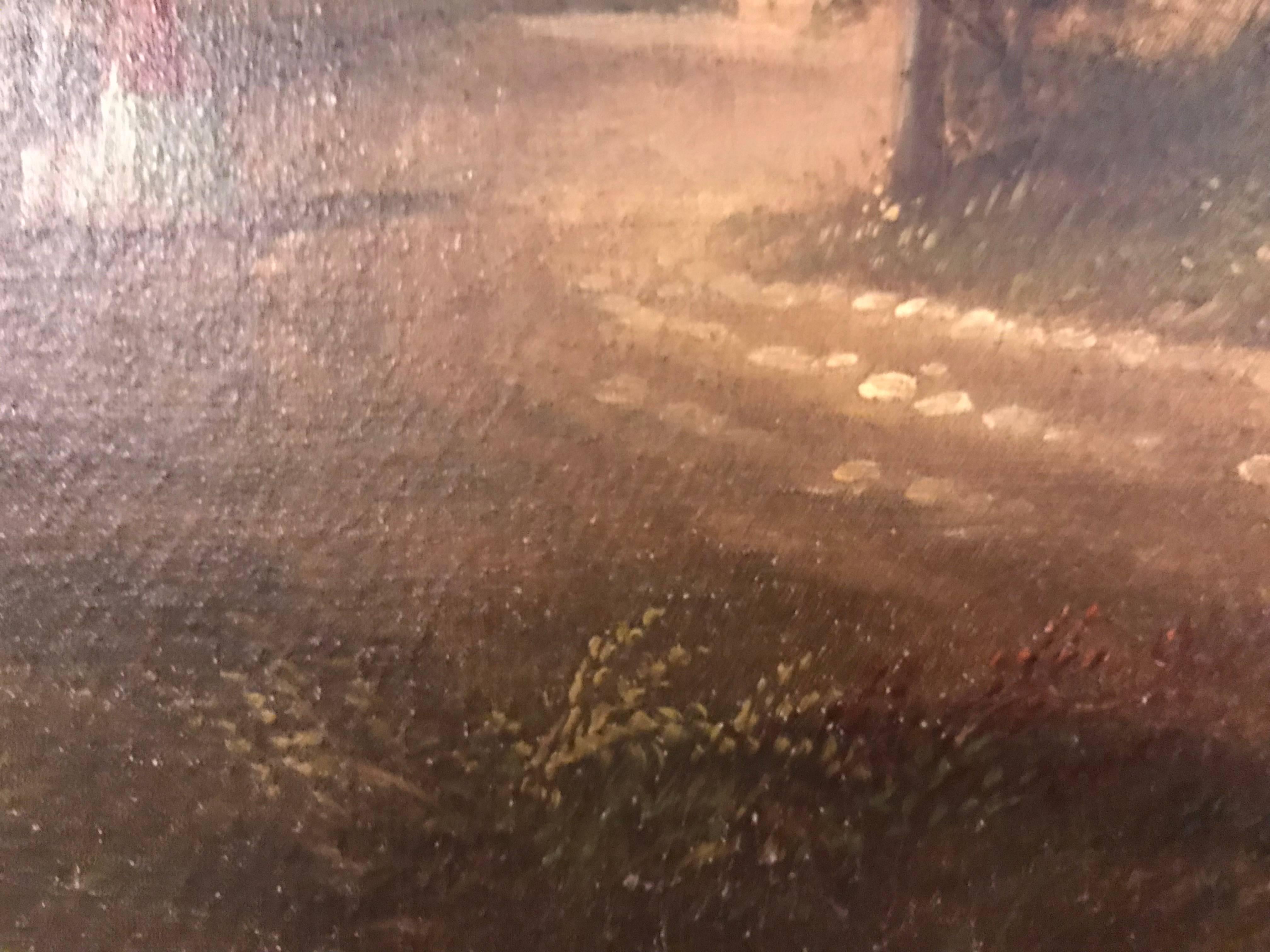 Oil Painting circa 1930s Figures on a Path In Good Condition In Stamford, CT