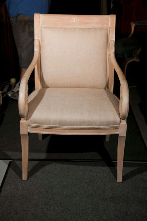 Pair of French Distressed Armchairs Upholstered in Burlap 2