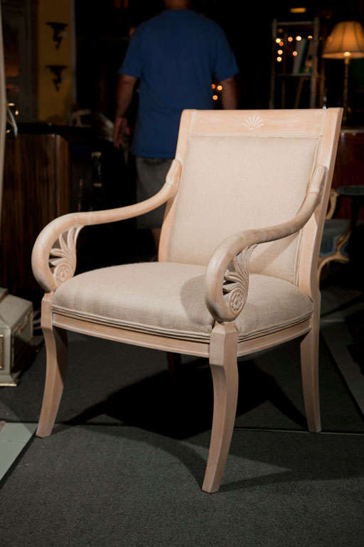 Pair of French Distressed Armchairs Upholstered in Burlap 3