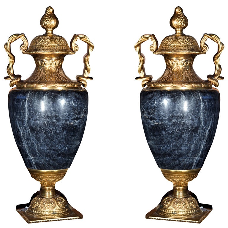 Pair of Marble and Bronze Cassolettes