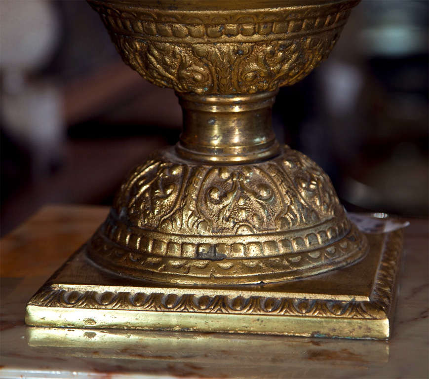 Indian Pair of Marble and Bronze Cassolettes