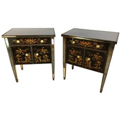 Pair of Jansen Mirror and Églomisé Nightstands or End Tables
