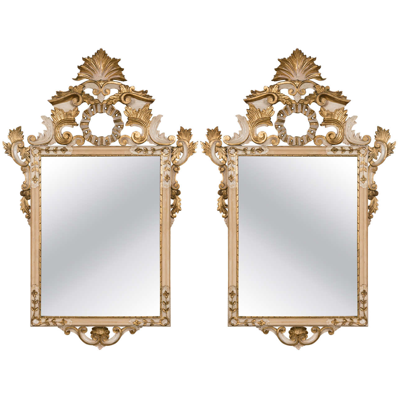 Pair of Parcel Gilt Beautifully Carved Italian Rococo Mirrors