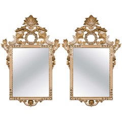 Pair of Parcel Gilt Beautifully Carved Italian Rococo Mirrors