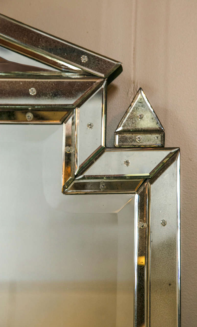 Art Deco Pair of Piedmont Hollywood Regency Style Distressed Antiqued Venetian Mirrors