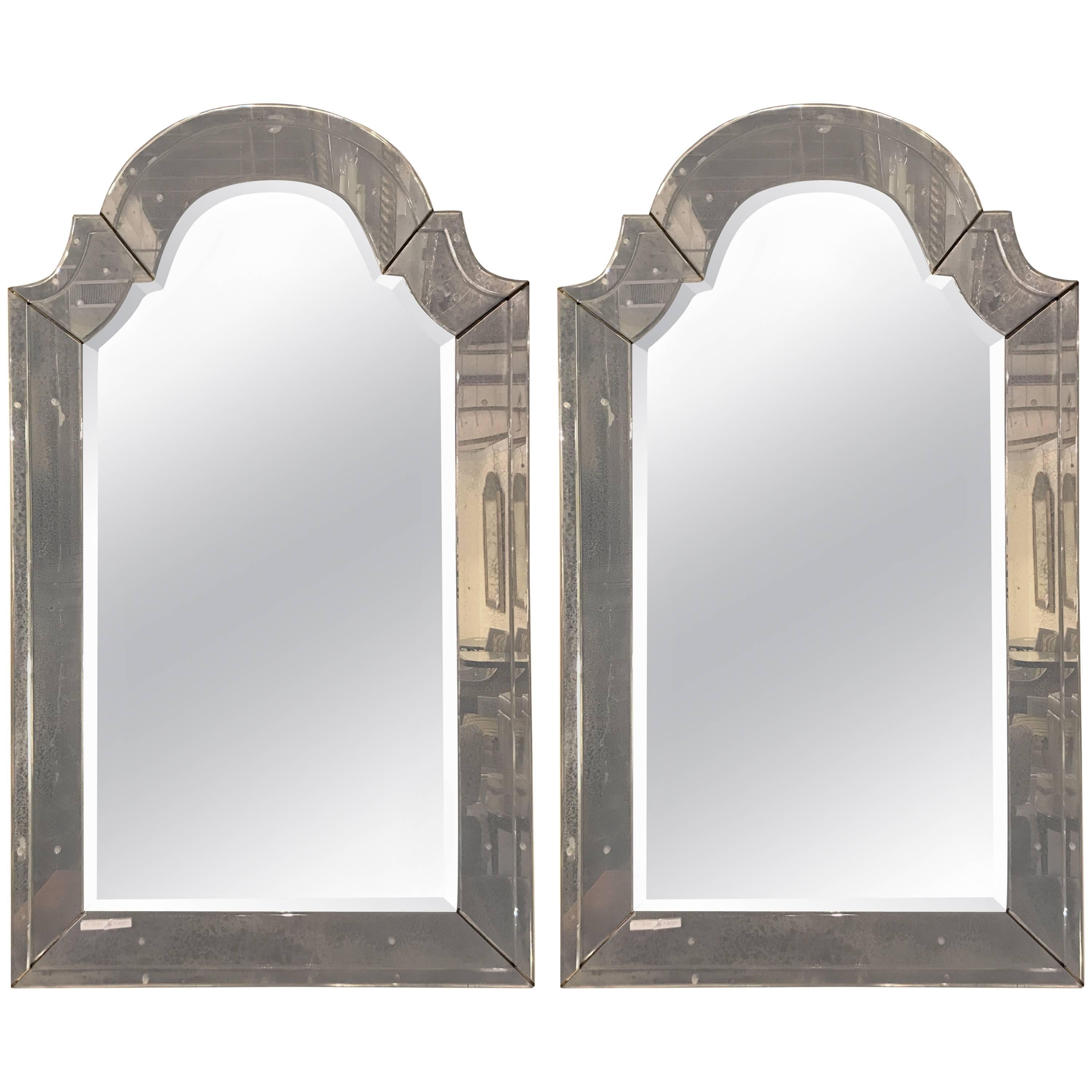 Pair of "Classic" Arch Top Venetian Style Distressed Bevelled Mirrors