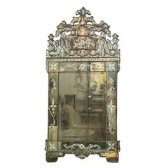 German Distressed Venetian Style Mirror Beautifully Cut Crest German Distressed Venetian Style Mirror Beautifully Cut Crest