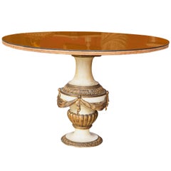 Antique Finely Decorated Urn Form Base Verne Églomisé Center Glass Top Table