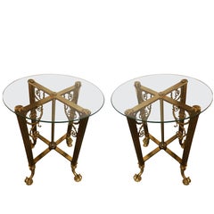 Pair of Fine Bronze Based End Tables with Glass Tops