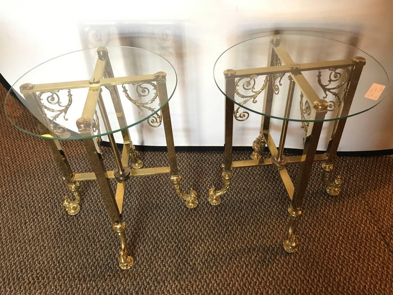 Pair of Fine Bronze Based End Tables with Glass Tops For Sale at 1stDibs