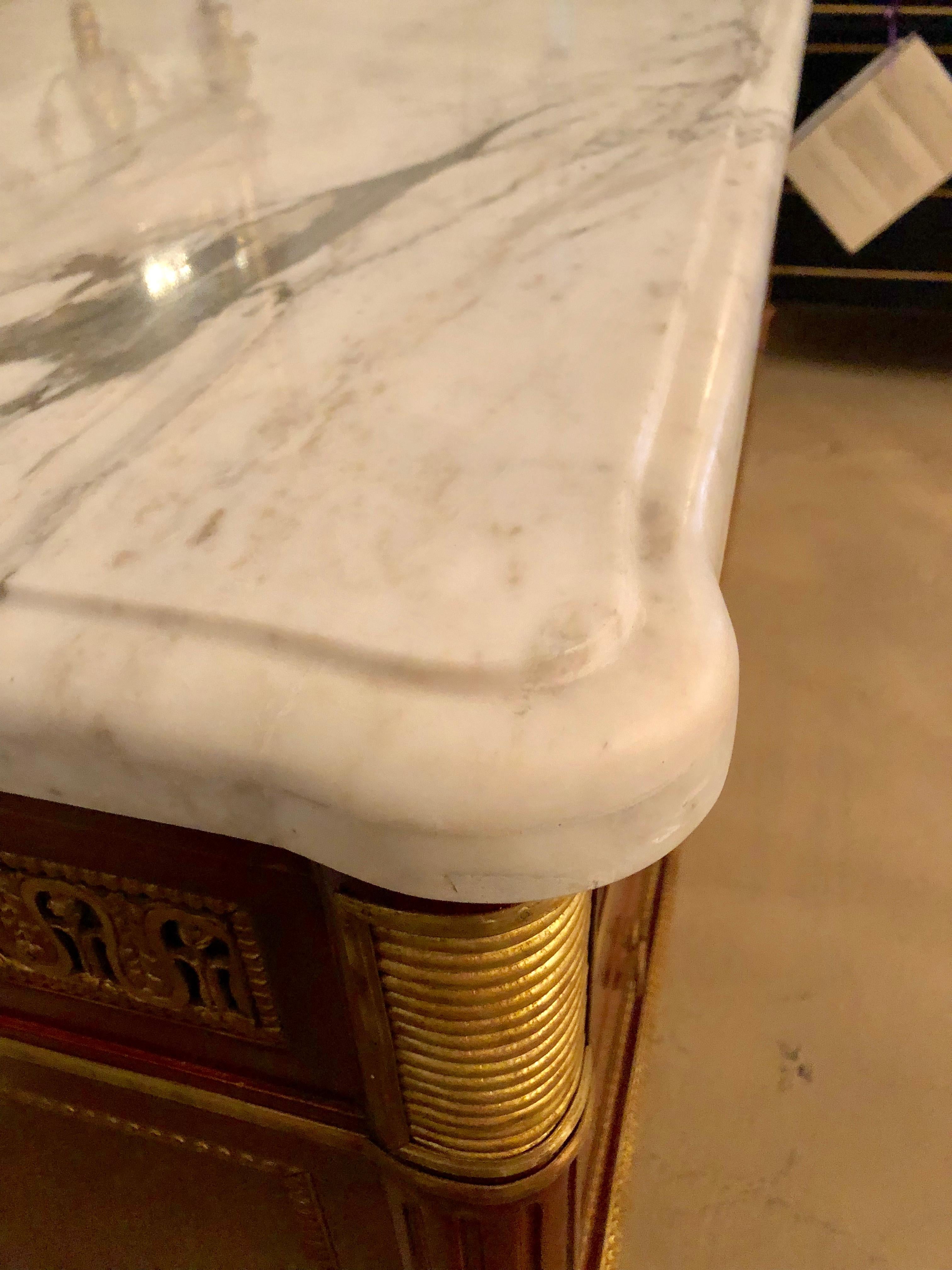 Mahogany Pair Monumental Louis XVI Style Marble-Top Commodes Maison Jansen 