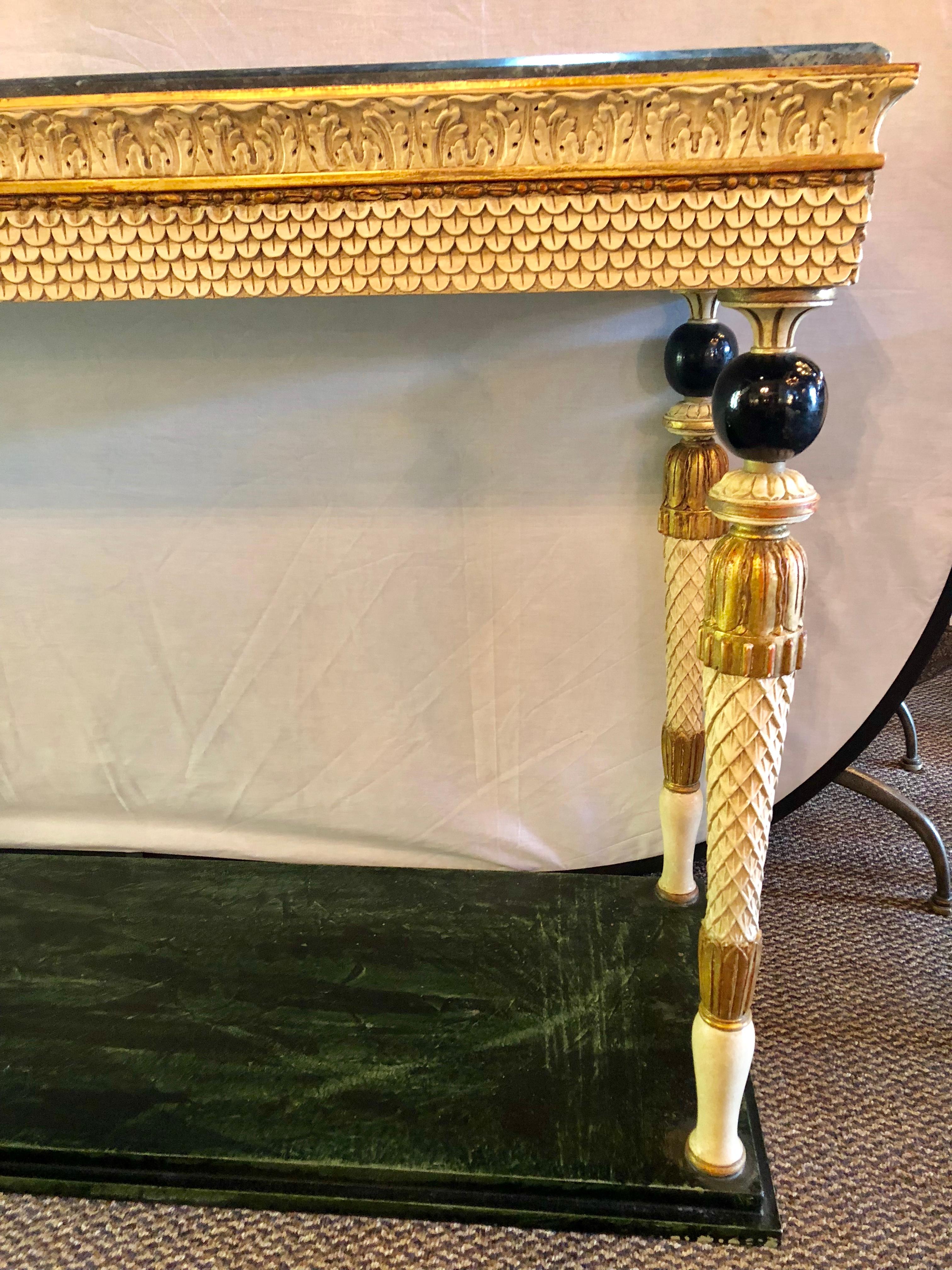 Pair of Neoclassical Style Marble Top Consoles Attributed to Maison Jansen In Good Condition In Stamford, CT