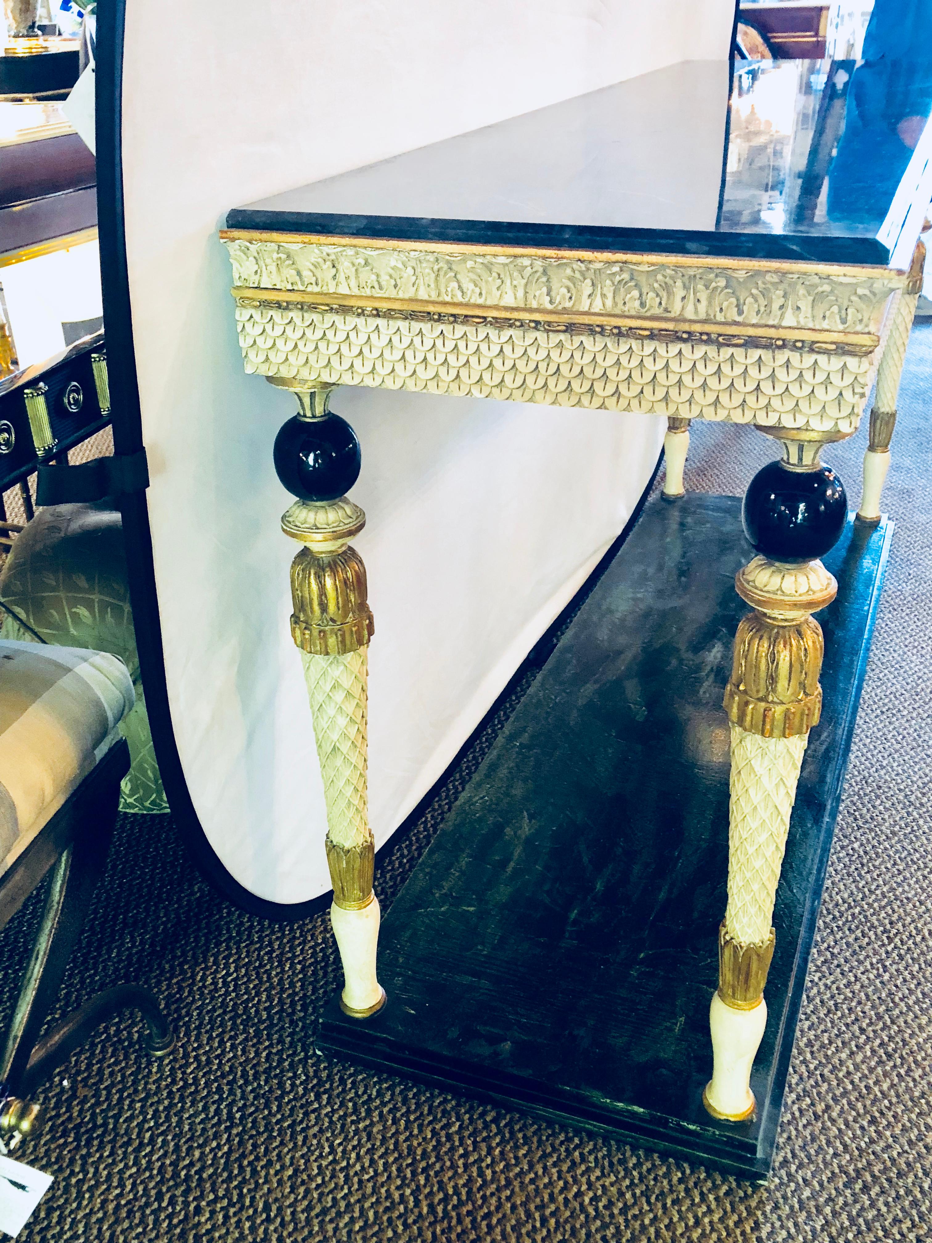 Pair of Neoclassical Style Marble Top Consoles Attributed to Maison Jansen 7