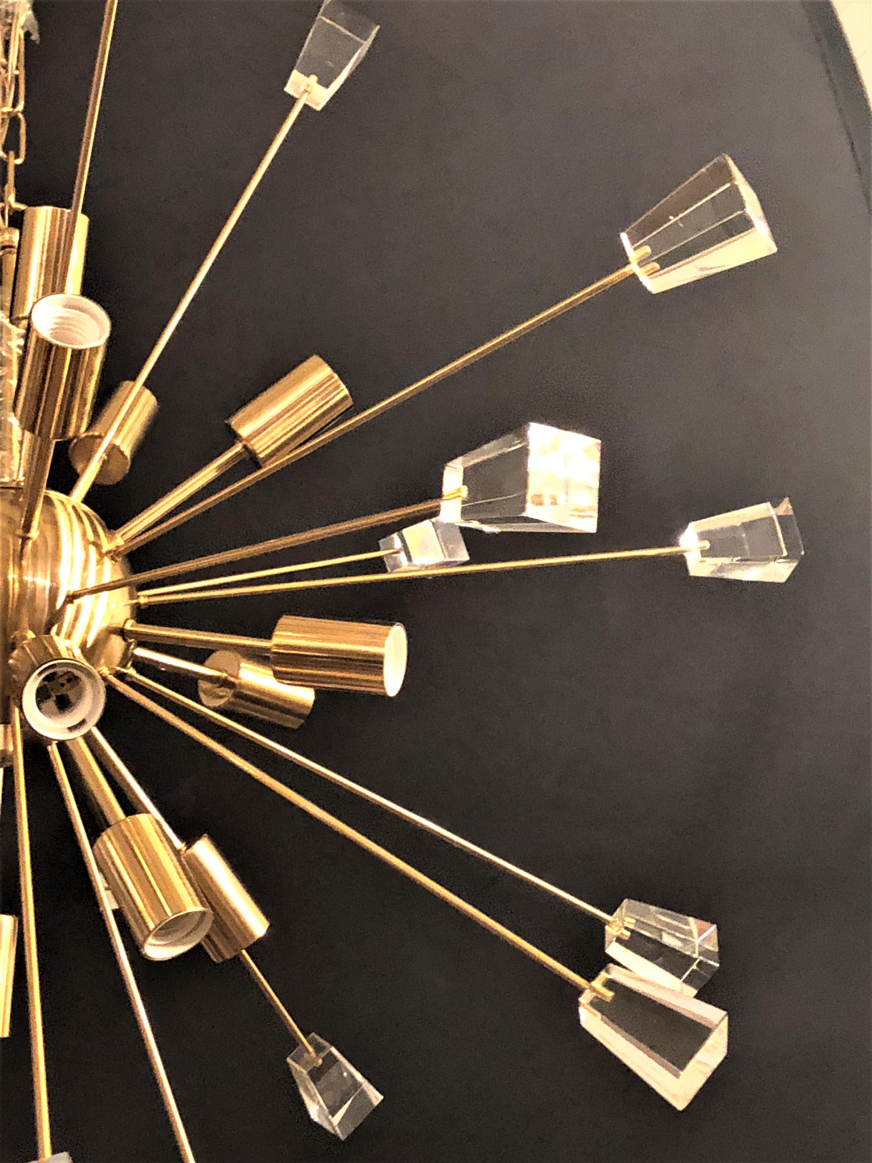 Metal Pair of Brass Eighteen-Light Sputnik Chandeliers in the Mid-Century Modern Style