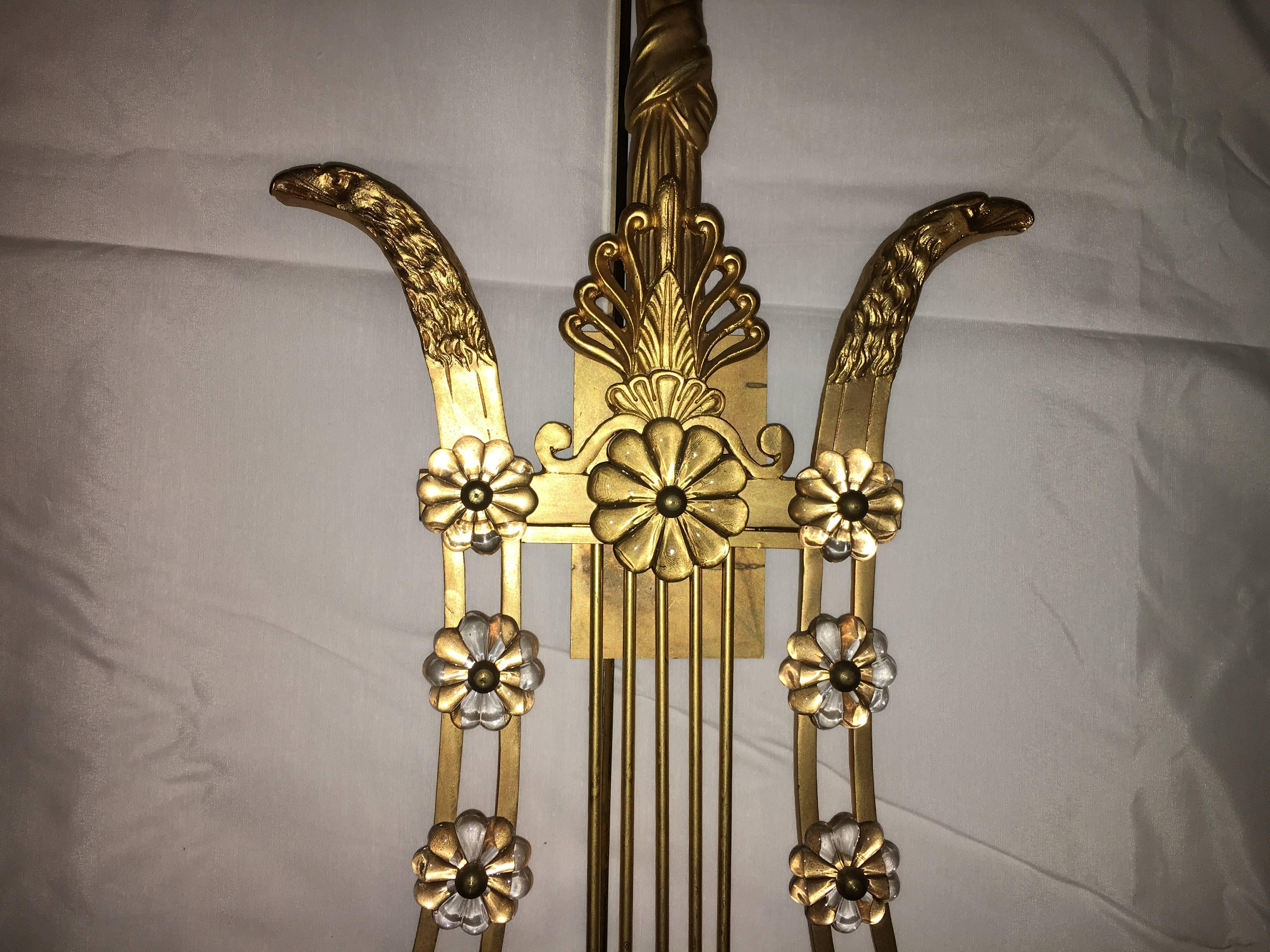 20th Century Louis XVI Style Harp / Lyre Back Bronze Wall Sconce. Set of Six For Sale