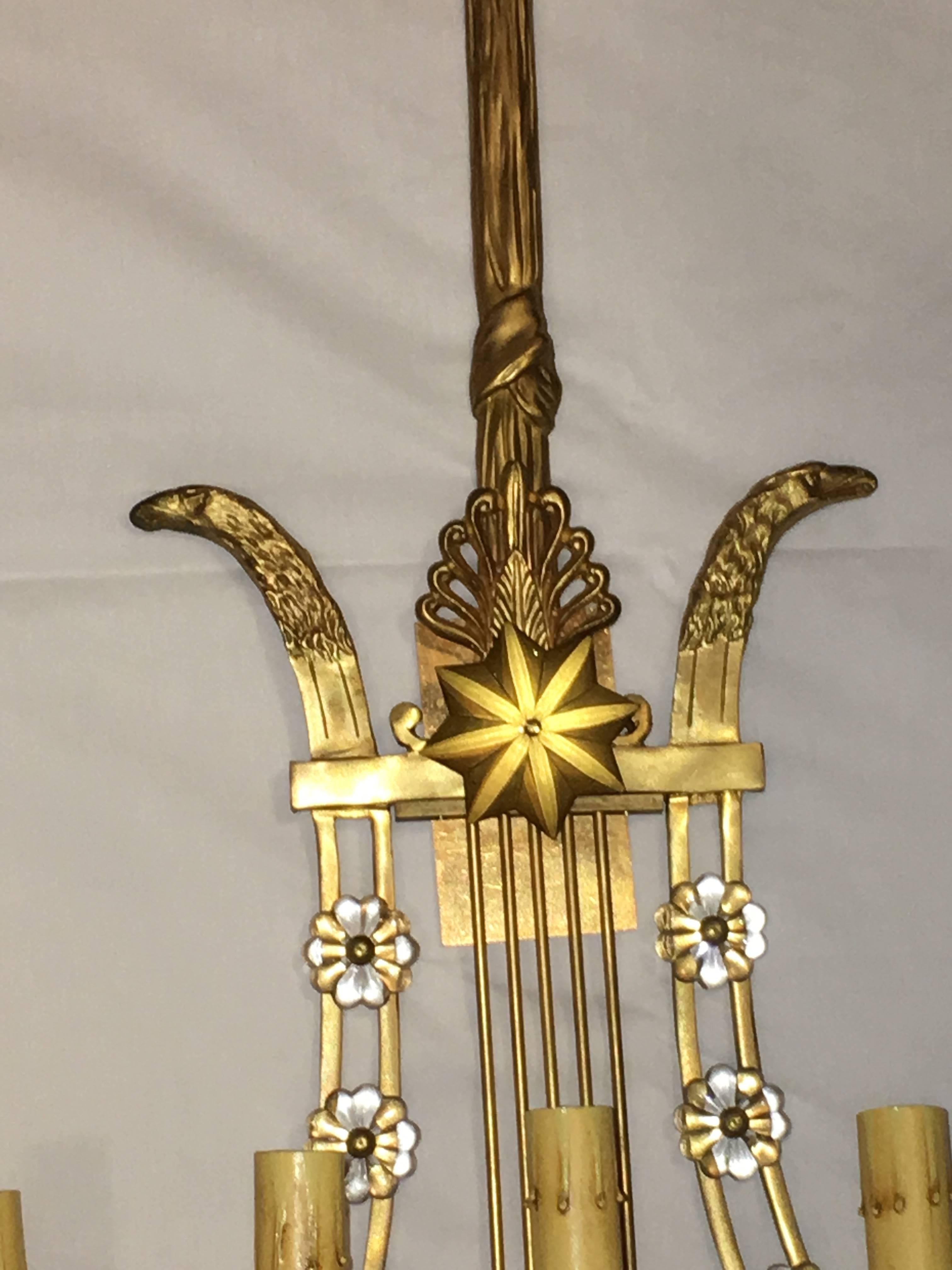 Brass Louis XVI Style Harp / Lyre Back Bronze Wall Sconce. Set of Six For Sale