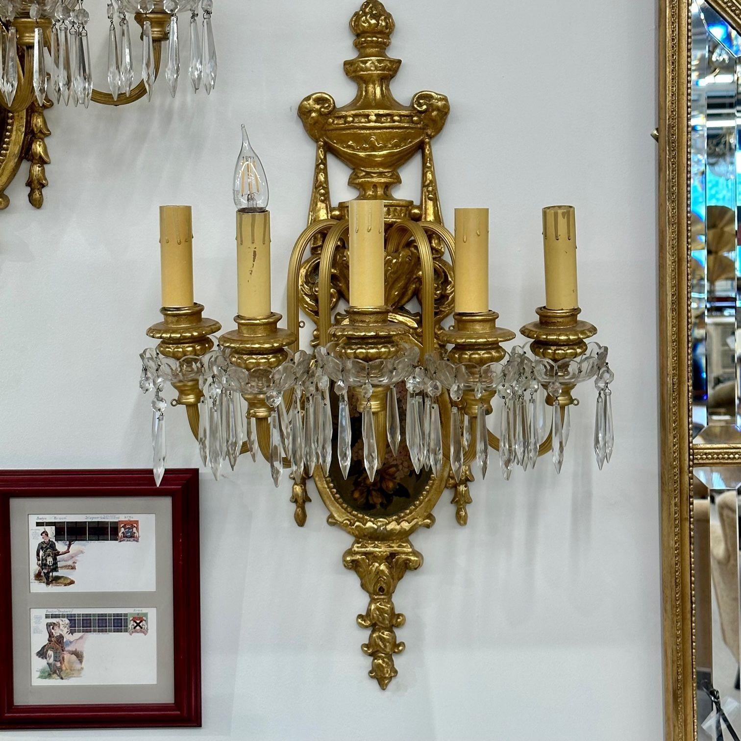 Set of Four Louis XVI Style Bronze and Crystal Rams Head Five Light Sconces In Good Condition In Stamford, CT