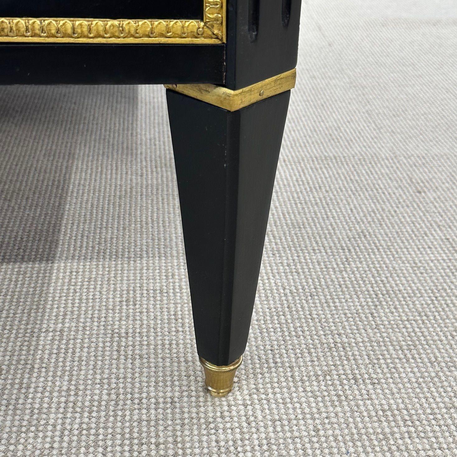 Maison Jansen Style, Hollywood Regency Black Commodes, Greek Key, Marble, Bronze 6