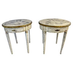 Gustavian Pair of End, Side Tables, Swedish Paint Decorated, Fornasetti Style