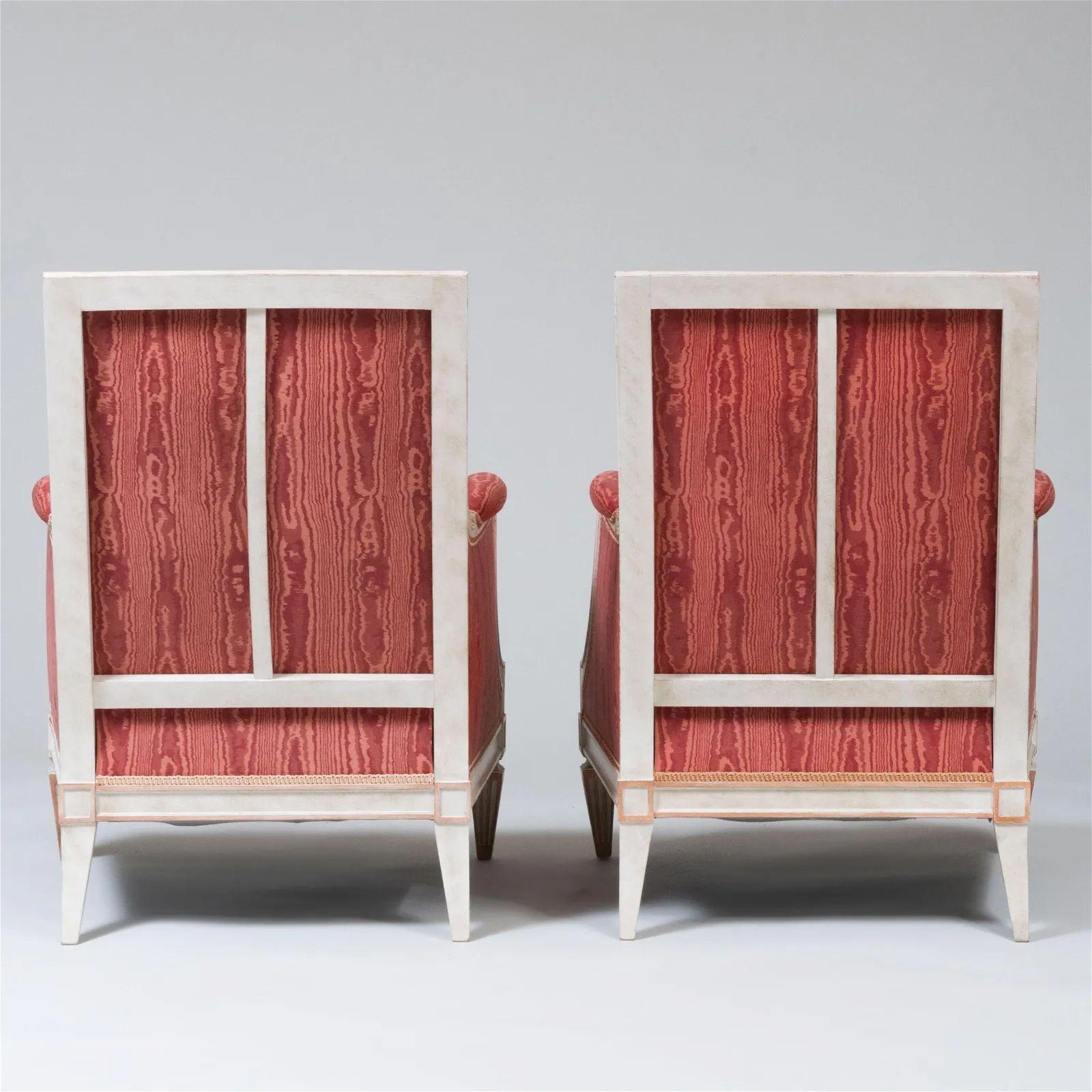Pair of Louis XVI Style Painted Bergère Arm/Lounge Chairs, Traditional, France 3