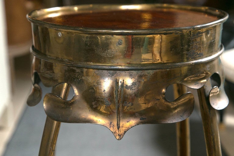 Pair of Art Deco Brass Rosewood Pedestal Stands Brass Circular Feet Sleek Design In Good Condition In Stamford, CT