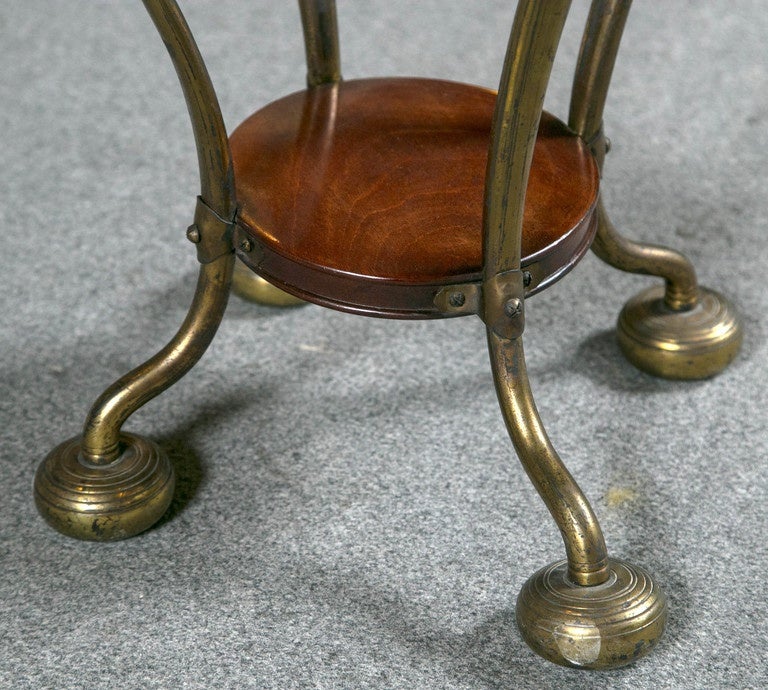 Pair of Art Deco Brass Rosewood Pedestal Stands Brass Circular Feet Sleek Design 1