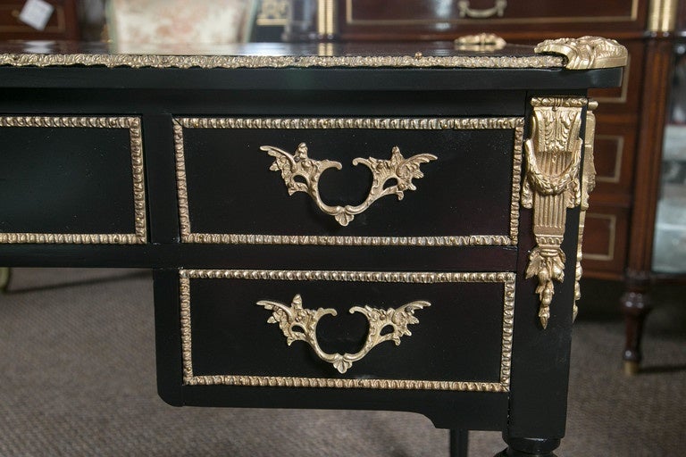 French Maison Jansen Ebonized Heavily Bronze Mounted Louis XVI Style Desk