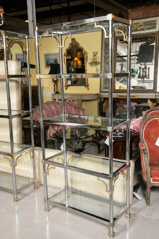 Pair of Brass and Chrome Etageres Attributed to Maison Jansen