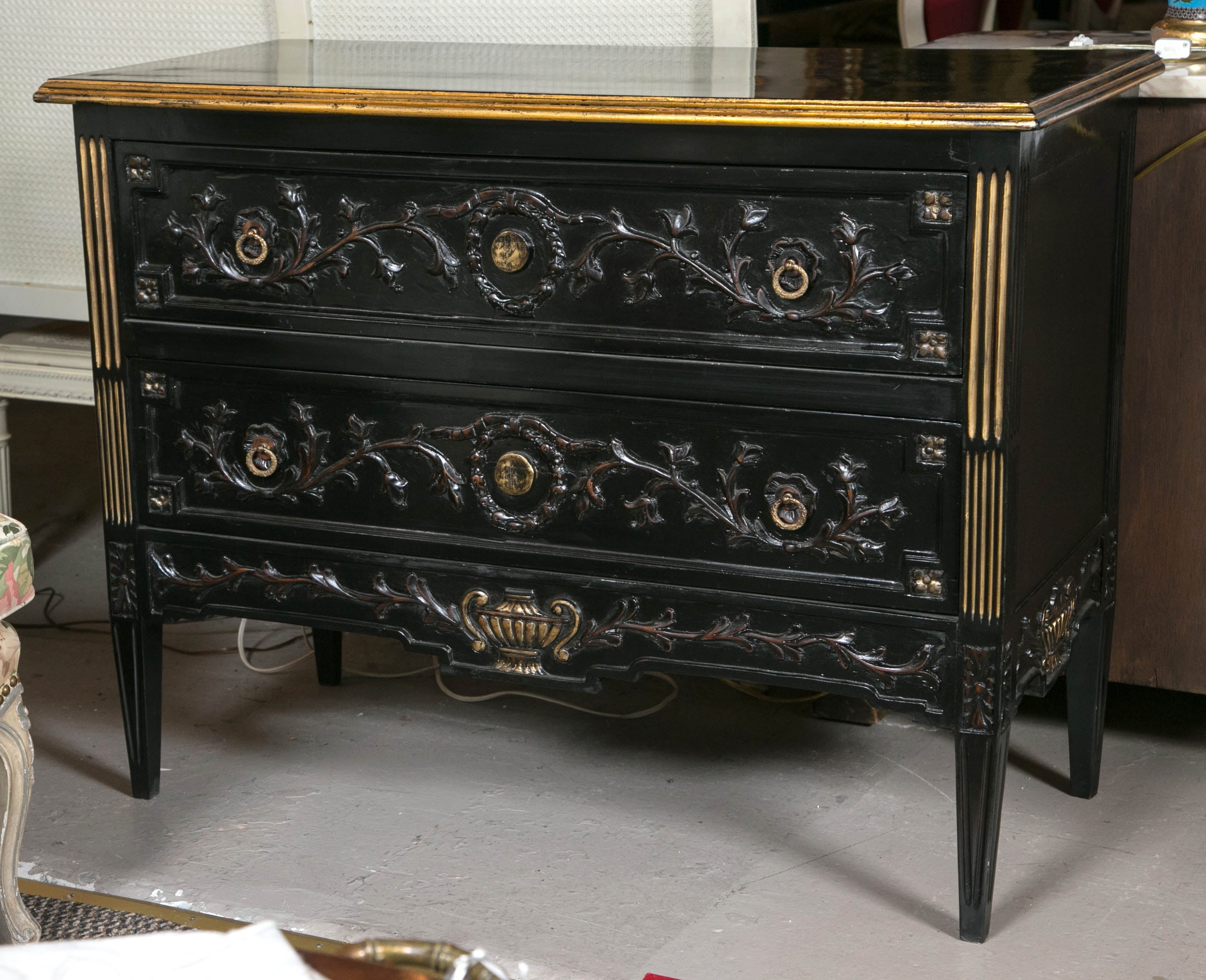 Neoclassical Style Ebonized Highly Carved Commode in the Style of Maison Jansen