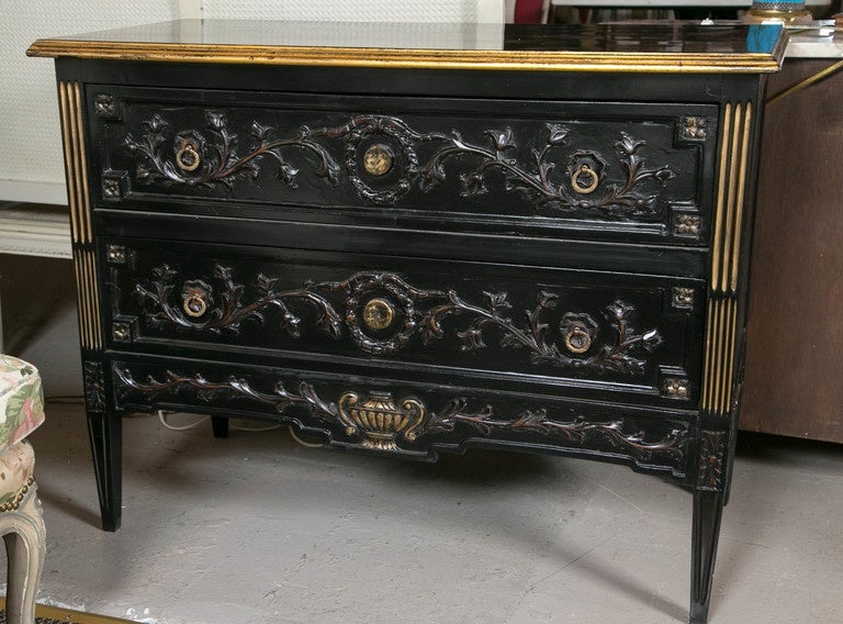 Neoclassical Style Ebonized Highly Carved Commode in the Style of Maison Jansen 1