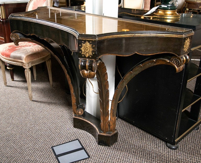 Ebony and Gilt Wall-Mounted Console Table