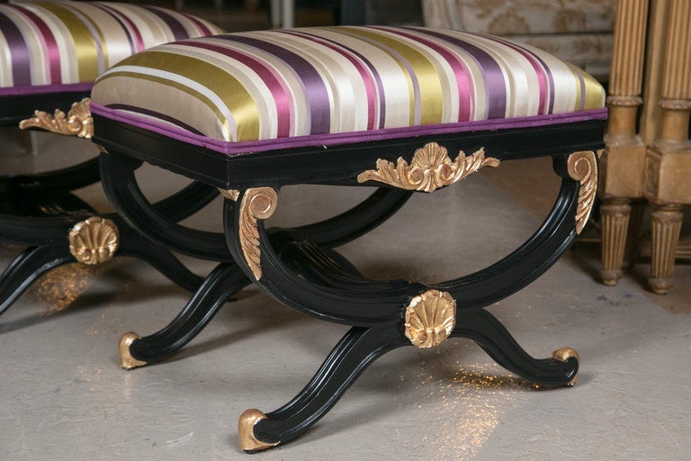 Hollywood Regency Pair of Maison Jansen Style X Benches or Footstools