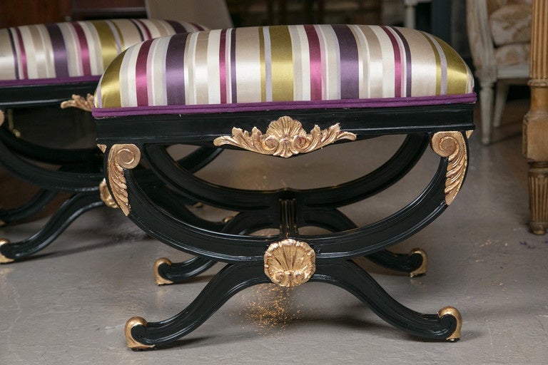 French Pair of Maison Jansen Style X Benches or Footstools