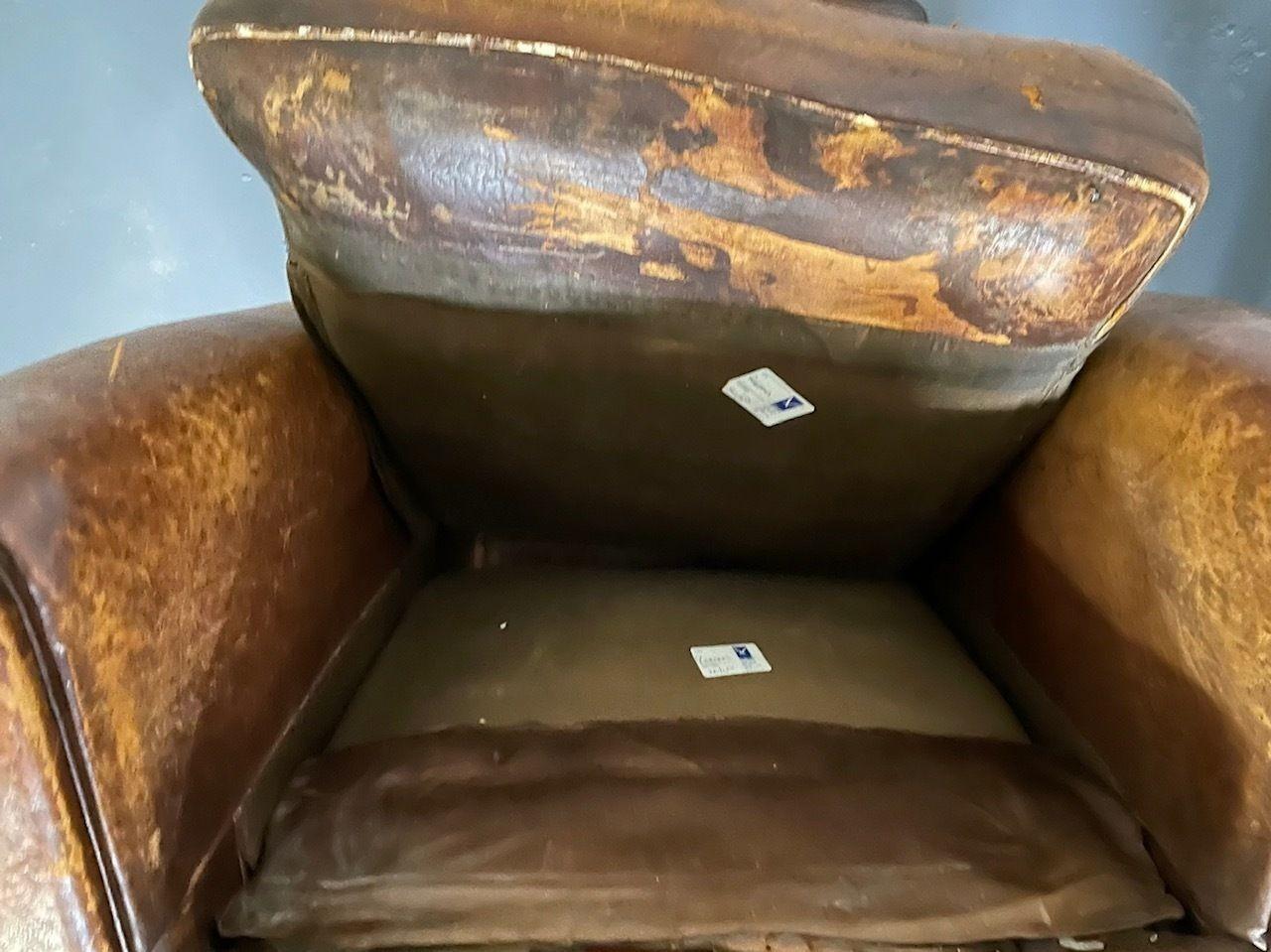 Pair of French Art Deco Distressed Leather Club / Lounge Chairs, Patinated 7