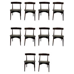 Set of Ten Mid-Century Modern Dining Chairs, Leather Seats
