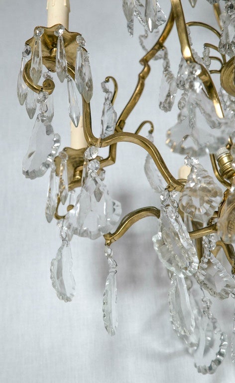 French Pair of Bronze and Crystal Column Form Chandeliers