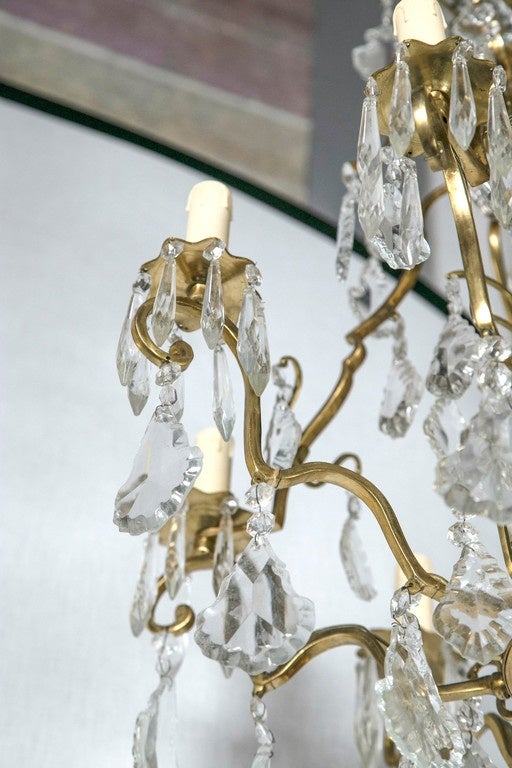 Pair of Bronze and Crystal Column Form Chandeliers 3