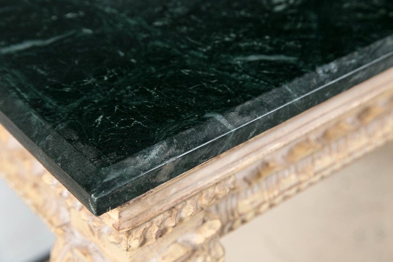 Louis XIV Louis XVI Forest Green Marble-Top Distress Console Table Manner of Jansen 