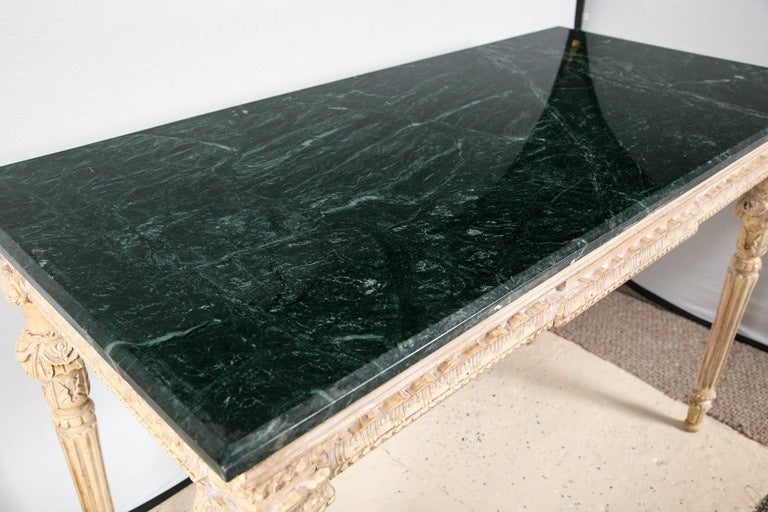 French Louis XVI Forest Green Marble-Top Distress Console Table Manner of Jansen 