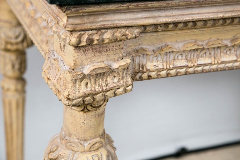Louis XVI Forest Green Marble-Top Distress Console Table Manner of Jansen  In Good Condition In Stamford, CT