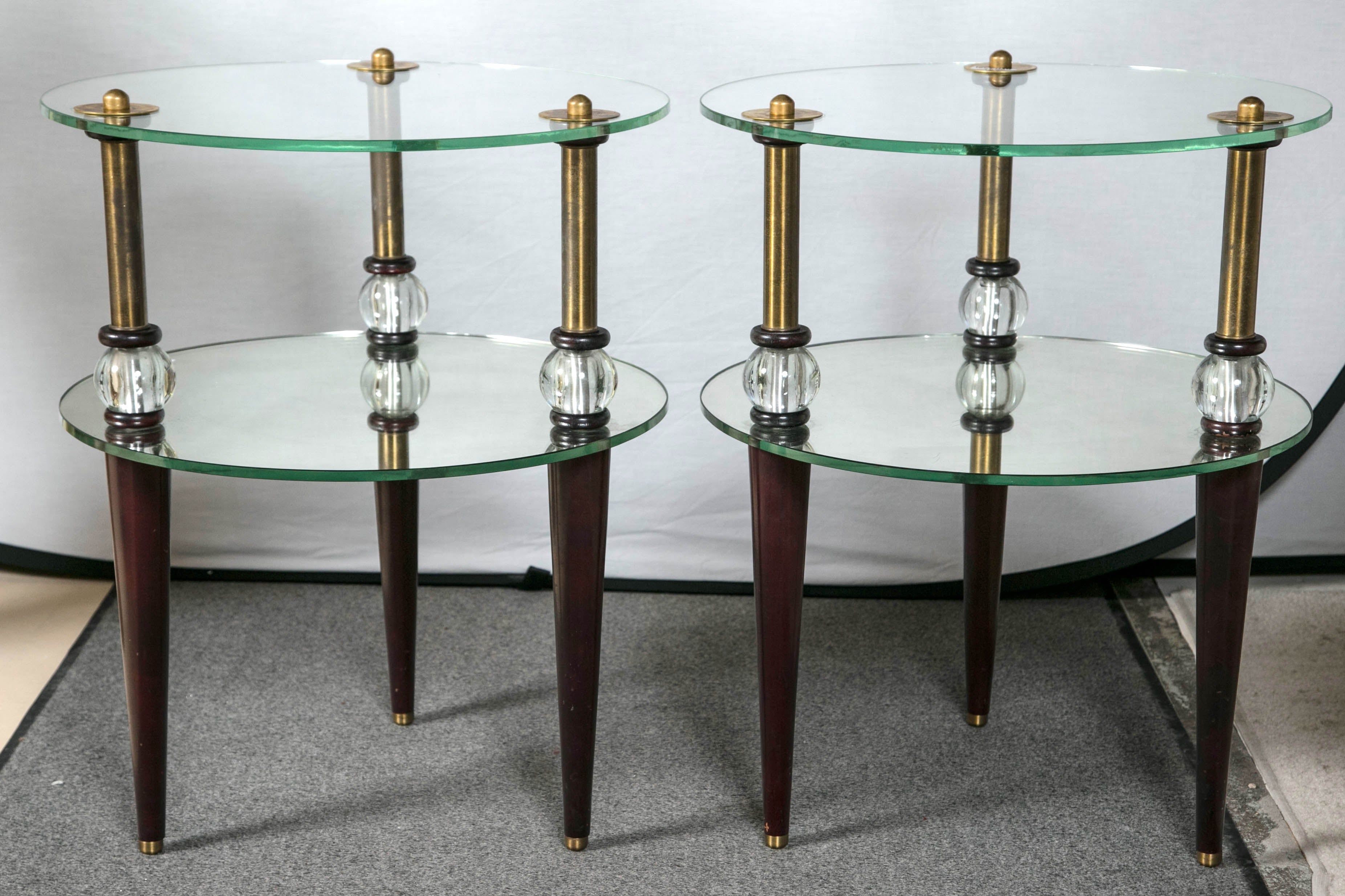 Pair Art Deco Glass & Mirror End Tables Mid-Century Modern