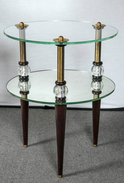 Hollywood Regency Pair Art Deco Glass & Mirror End Tables Mid-Century Modern