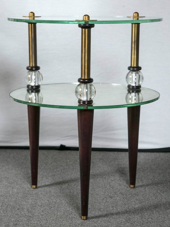 American Pair Art Deco Glass & Mirror End Tables Mid-Century Modern