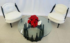 Hollywood Regency Ebony Boudoir, Fauteuil Chairs, New Boucle, Bronze, Jansen