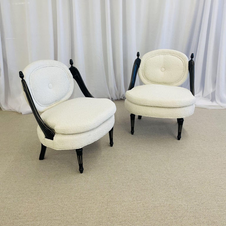 Hollywood Regency Ebony Boudoir, Fauteuil Chairs, New Boucle, Bronze,  Jansen For Sale at 1stDibs