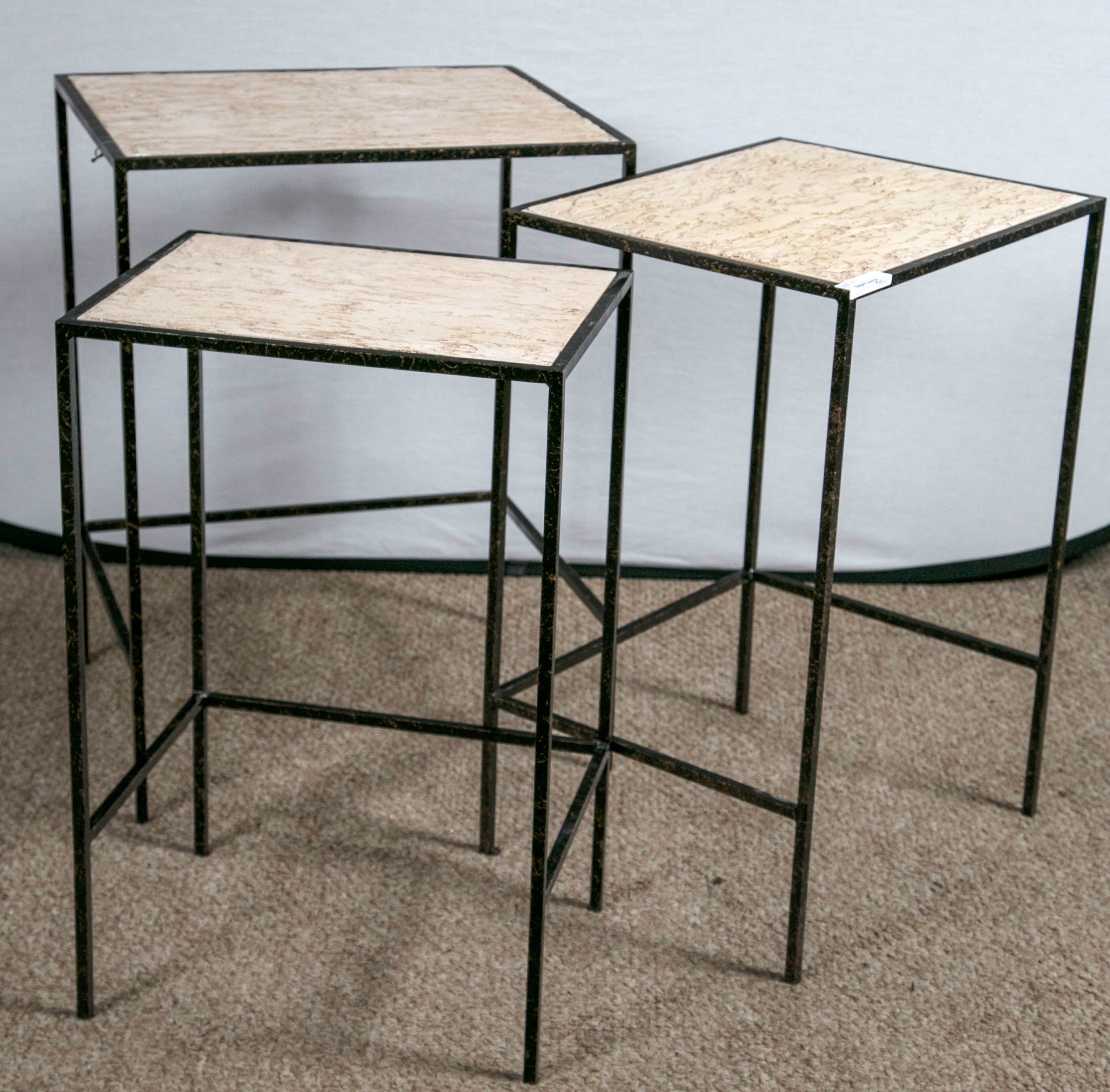 American Classical Set of Three Nesting Tables by E J Victor for Jack Fhillips Metal And Wood