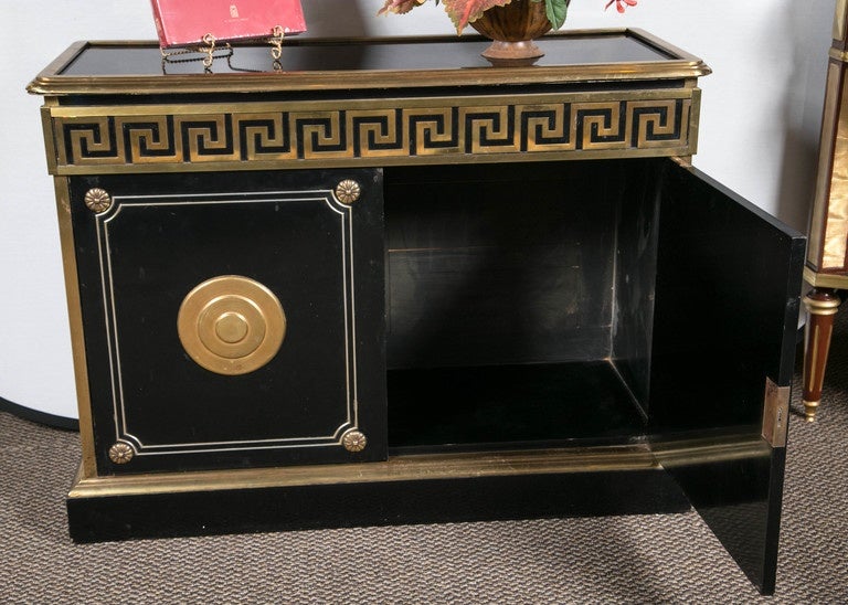 Early 20th Century Ebonized Greek Key Design Commode