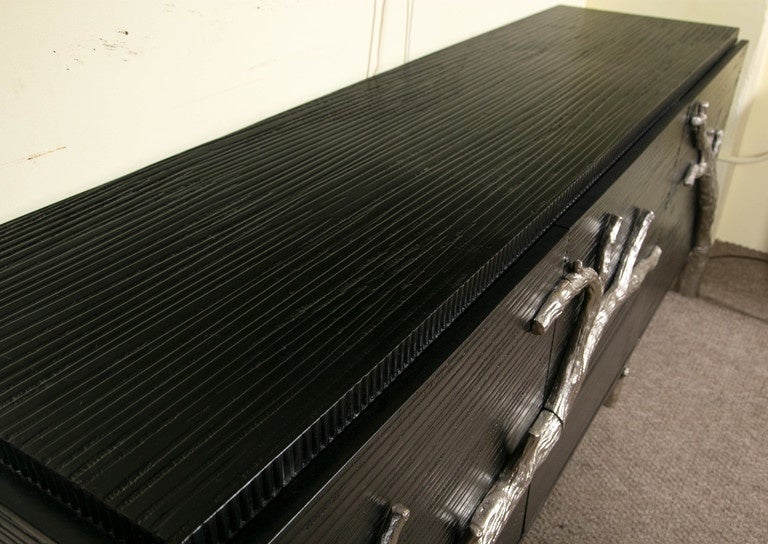 American Ebonized Sideboard with Silver Gilt Metal Drawer Pulls