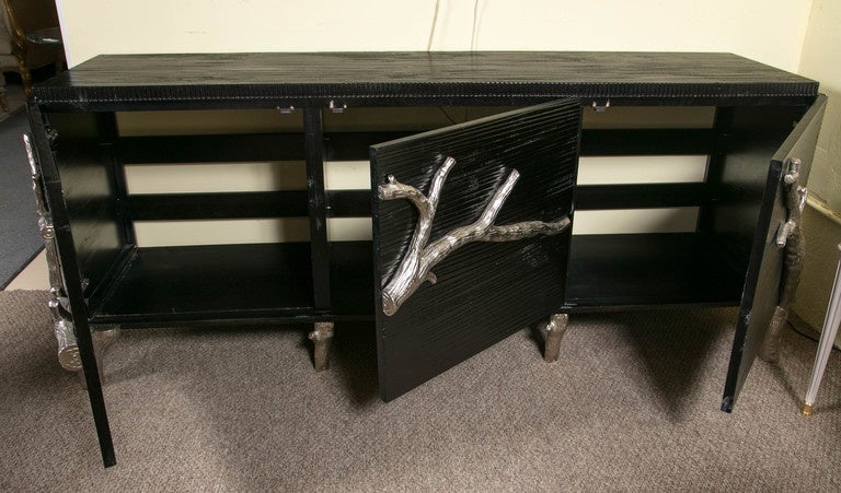 Ebonized Sideboard with Silver Gilt Metal Drawer Pulls In Good Condition In Stamford, CT